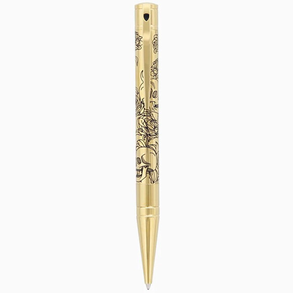 D-Initial gold metal ballpoint pen with skull and roses pattern | Gioielleria Caruso Napoli